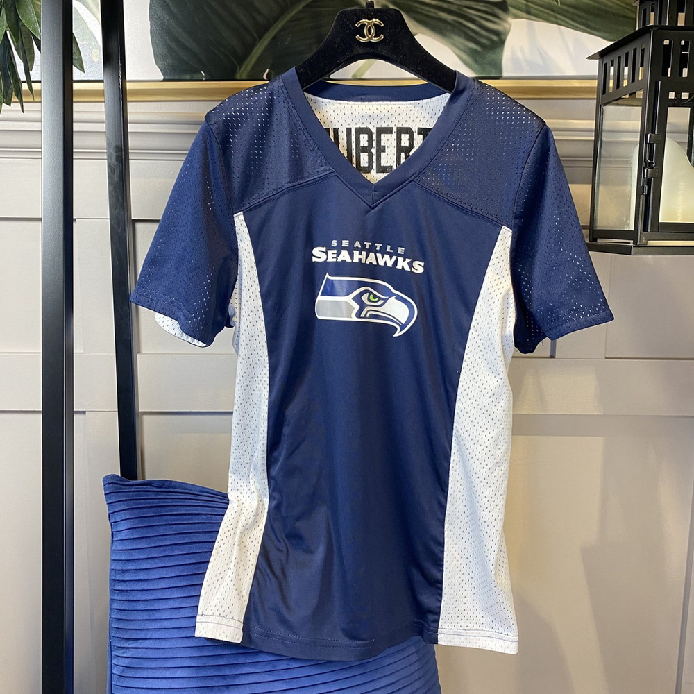 GUC Size Youth XL NFL Seattle Seahawks reversible Navy blue flag football Jersey